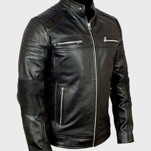 Mens Cafe Racer Black Classic Biker Leather Jacket