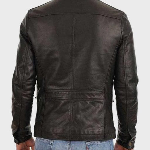 Mens Four Pocket Black Leather Jacket