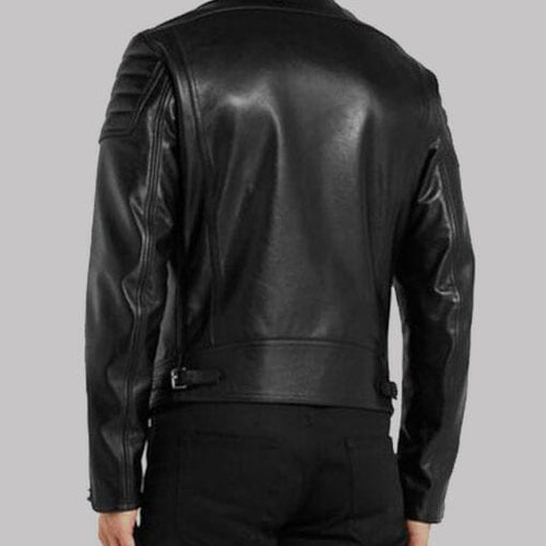 Men's Black Padded Sleeves Leather Jacket