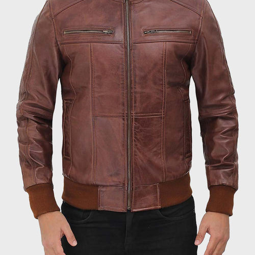 Steven Mens Dark Brown Bomber Distressed Leather Jacket
