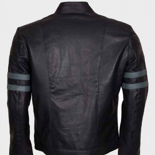 Mens Blue Stripe Mayhem Retro Black Biker Leather Jacket