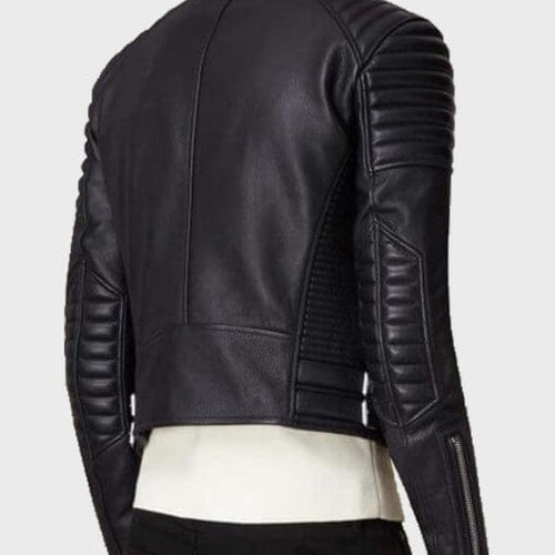 Mens Padded Shoulders Asymmetrical Black Bikers Padded Jacket