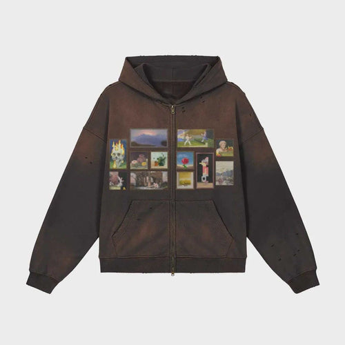 Minecraft Painting Gallery Brown Hoodie