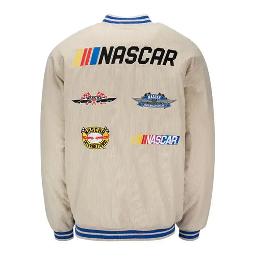 NASCAR 2026 All Logo Patches Corduroy Varsity Beige Jacket