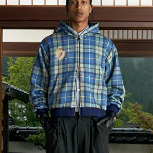 Shinzo Turquoise Plaid Hoodie