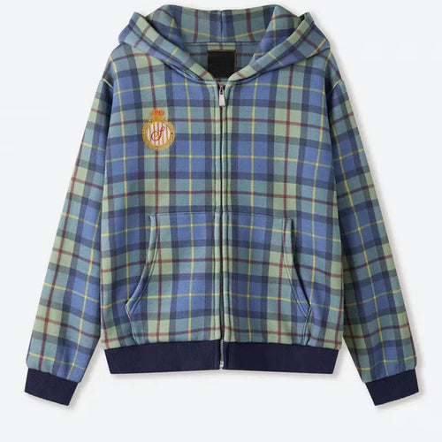 Shinzo Turquoise Plaid Zipper Hoodie