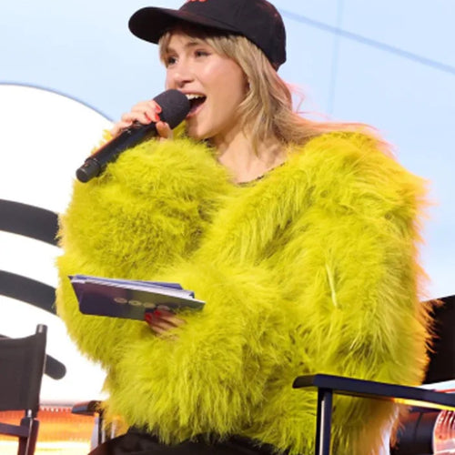 BTS Swimside Event Suki Waterhouse Yellow Fur Jacket