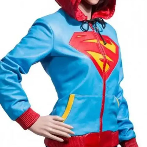 Supergirl Leather Zip Jacket with Hoodie
