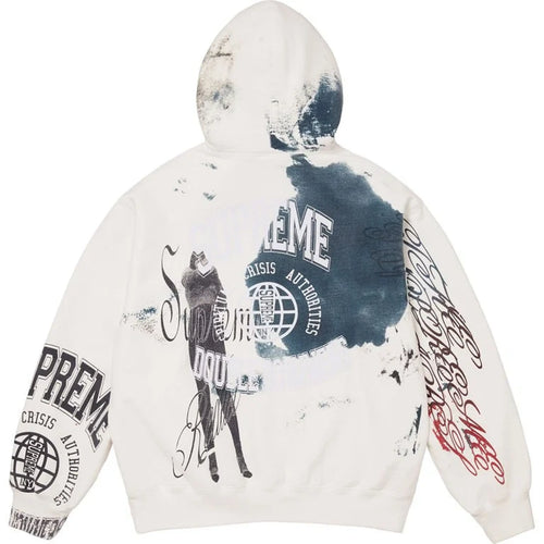 Supreme Overprint Hooded  White Sweatshirt