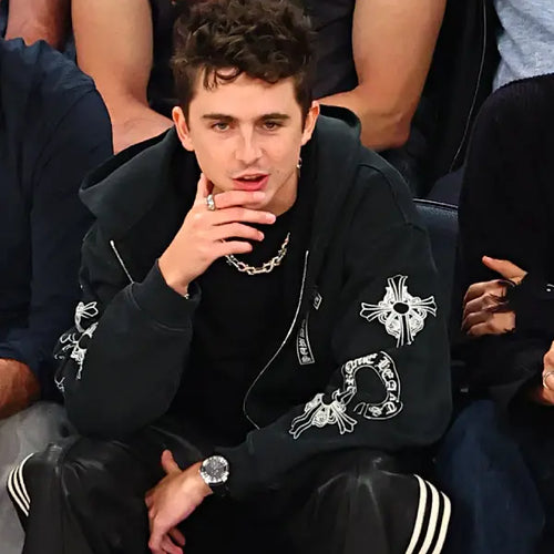 Timothée Chalamet NY Knicks Playoff Game Black Hoodie