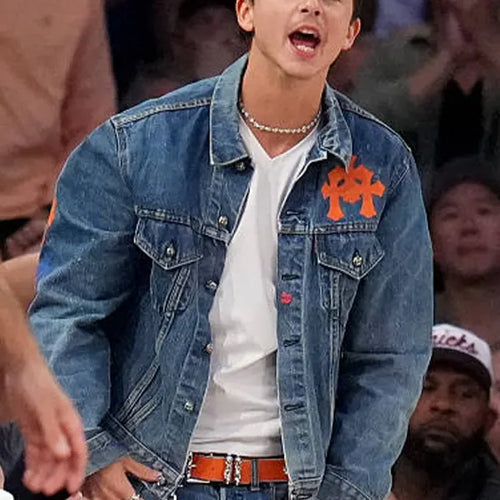 Timothee Chalamet Knicks Game 4 Denim Trucker Jacket