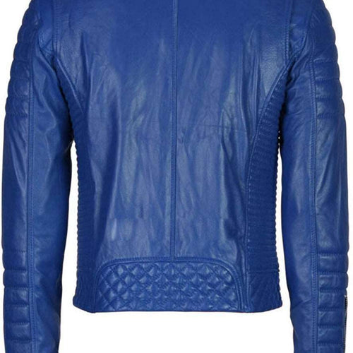 Men's Quilted Biker Blue Leather Jacket