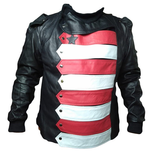 Captain America Winter Soldier Bucky Barnes Red & Black Leather Jacket