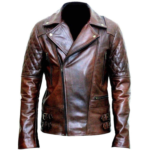 Men's Quilted Dark Brown Sheepskin Leather Jacket