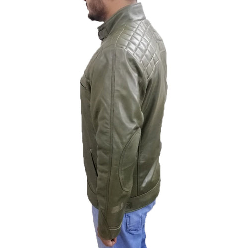 Green Quilted Men's Genuine Leather