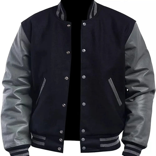 Mens Black And Grey Varsity Jacket
