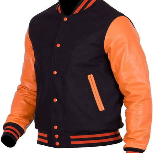 Black And Orange Varsity Jacket