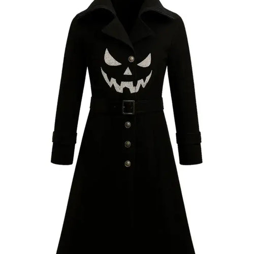 Women Gothic Pumpkin Black Wool Coat