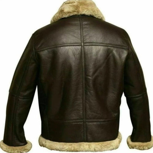 B3 Bomber Aviator Shearling Leather Jacket With Faux Fur