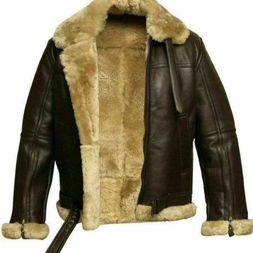 B3 Bomber Aviator Shearling Leather Jacket With Faux Fur