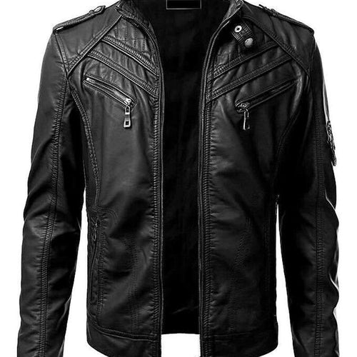 Men's Stylish Slim Fit Biker Genuine Leather Black Quilted Jacket