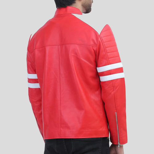 mens red leather biker jacket