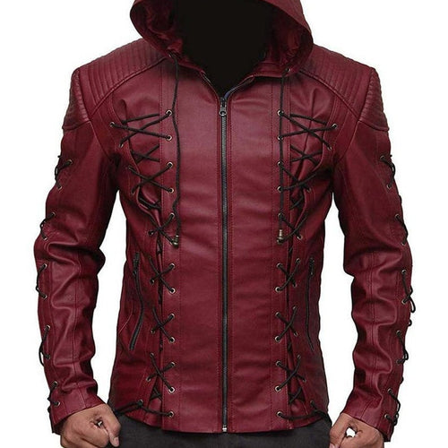 DC Red Arrow Inspired Red Hood Leather Jacket