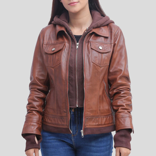 leather jacket with hood