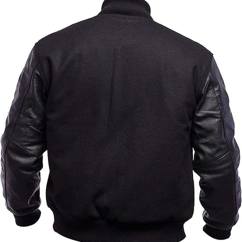 Unisex Black And Grey Varsity Letterman Jacket